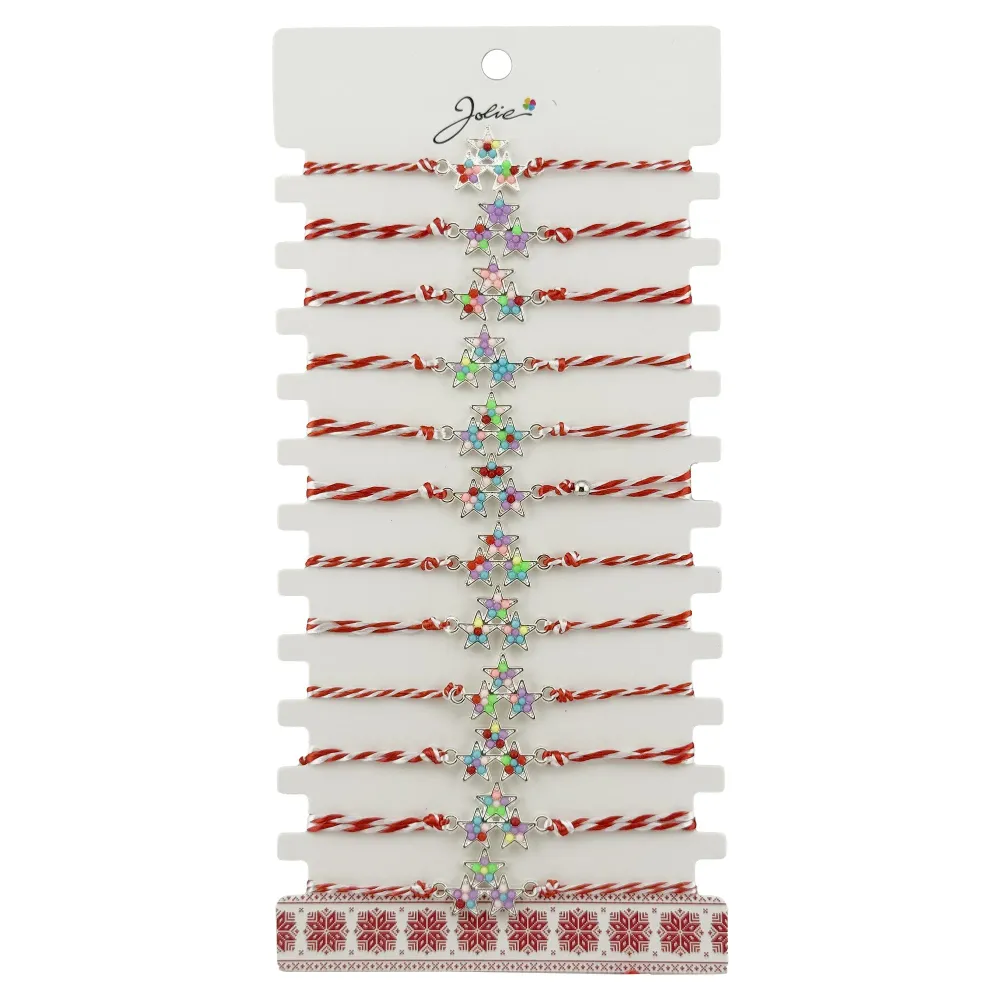 Bratara Martisor pentru Dama, Jolie, Model 3 Stele, Set 12 bucati, Pandativ Argintiu din Inox cu Elemente Multicolore, Snu...