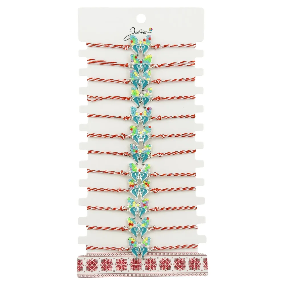 Bratara Martisor pentru Dama, Jolie, Model Fluturas Multicolor, Set 12 bucati, Pandativ Argintiu din Inox cu Elemente Mult...