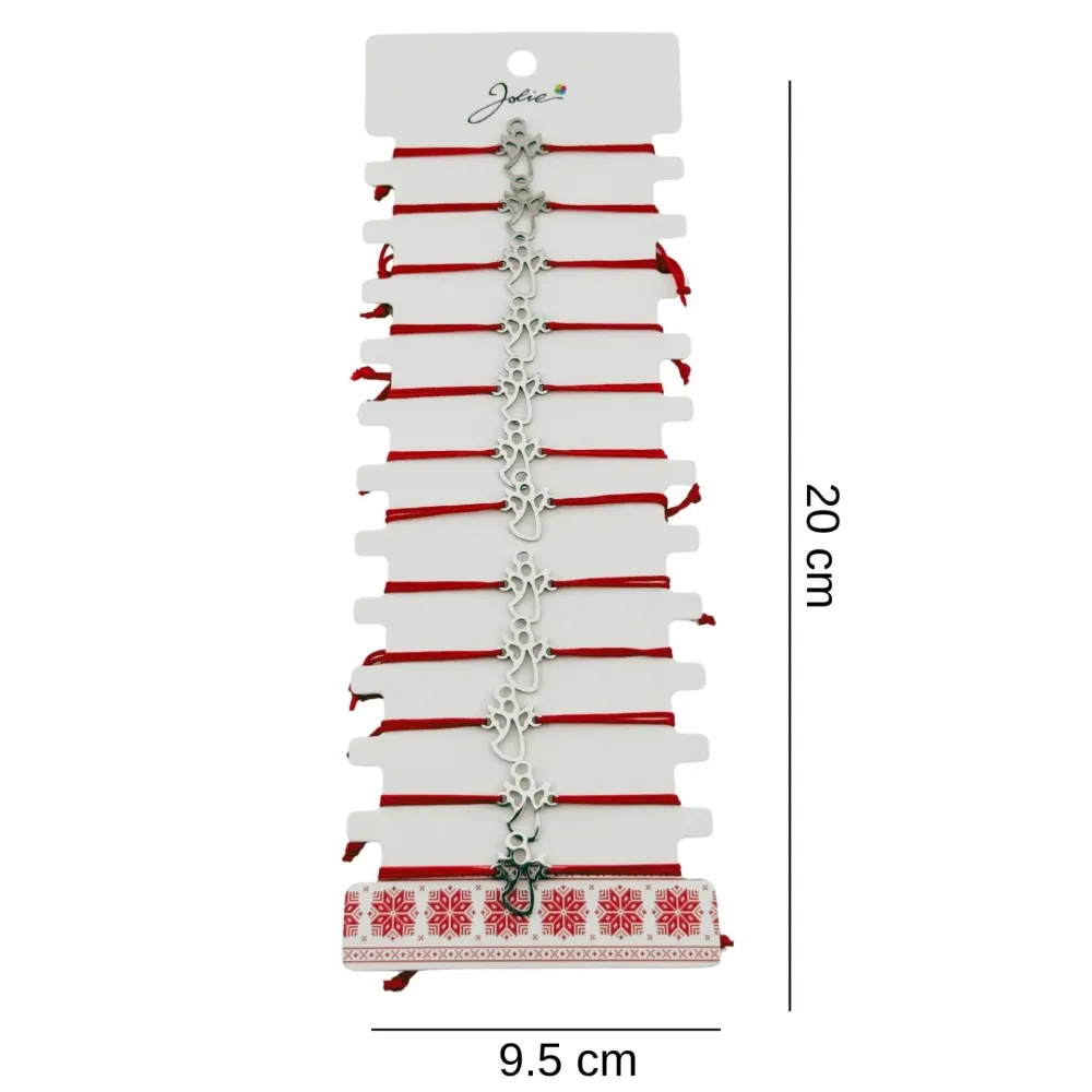 Bratara Martisor pentru Dama, Jolie, Model Inger, Set 12 bucati, Pandativ Argintiu din Inox cu Snur Rosu Ajustabil