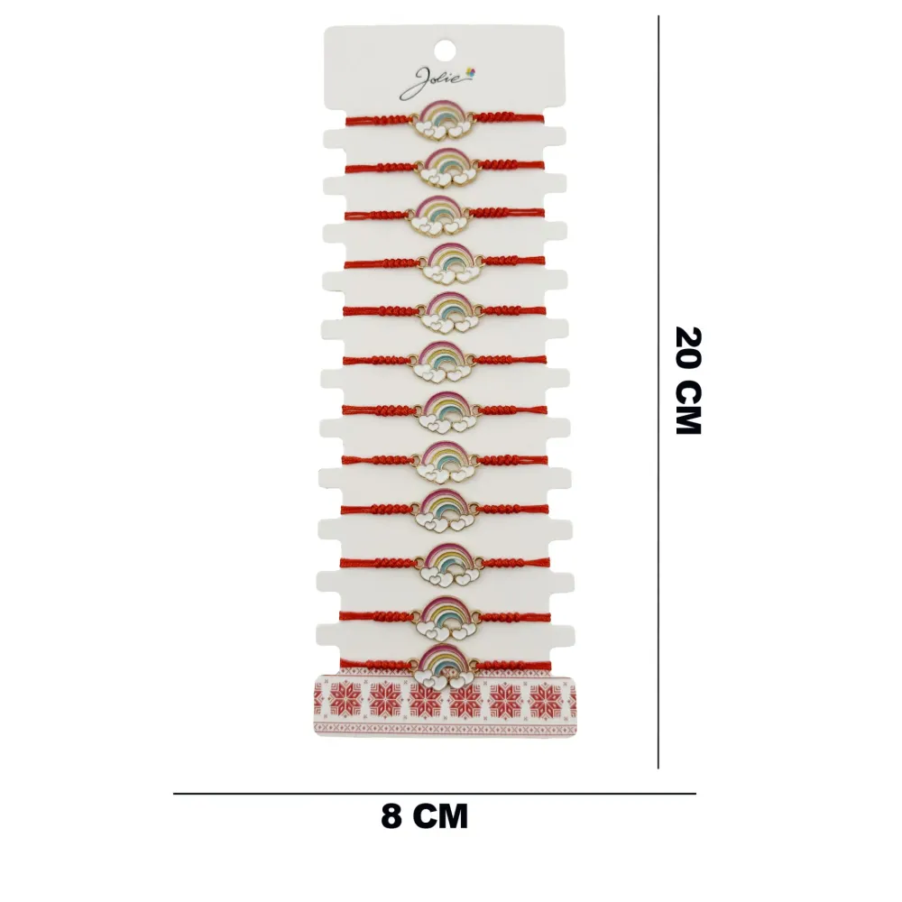 Bratara Martisor pentru Dama, Jolie, Model Curcubeu cu Inimi, Set 12 bucati, Pandativ din Inox Auriu, Snur Ajustabil Imple...