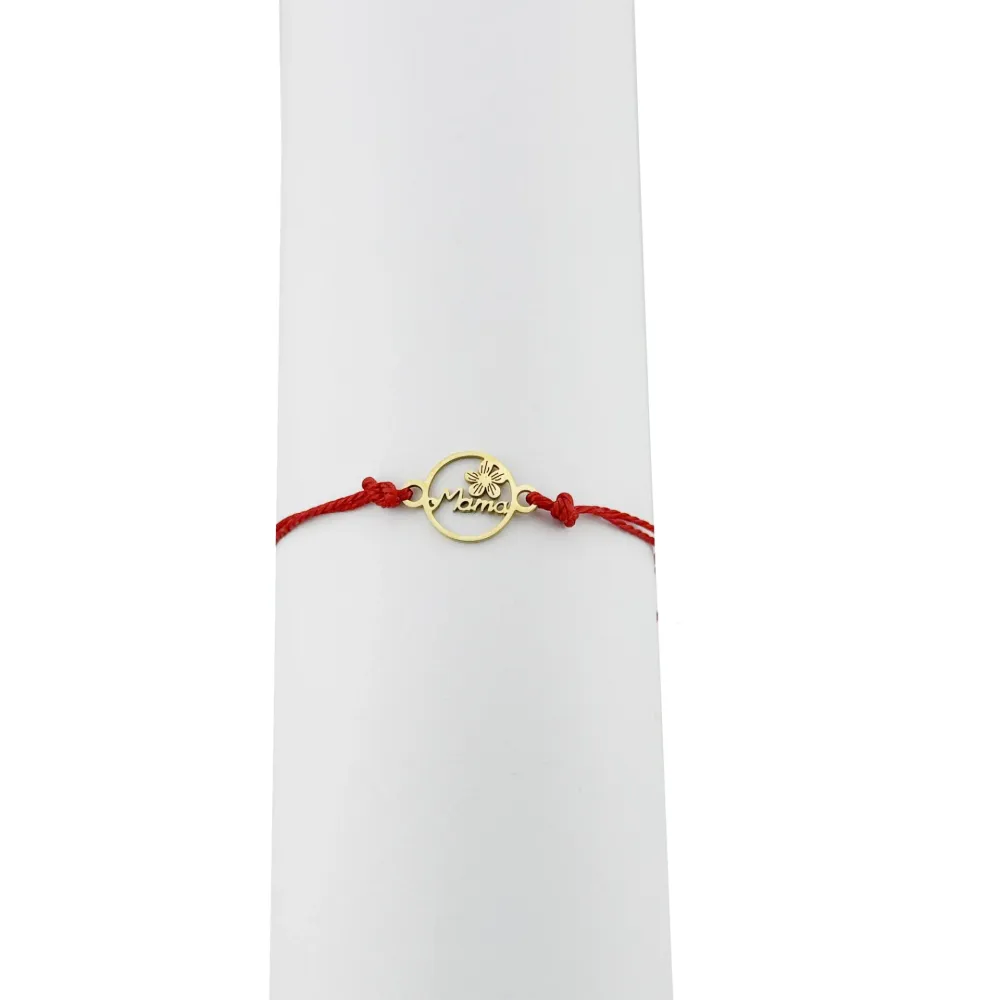 Bratara Martisor pentru Dama, Jolie, Model Mama cu Floare, Set 12 bucati, Pandativ din Inox Auriu, Snur Ajustabil Impletit...