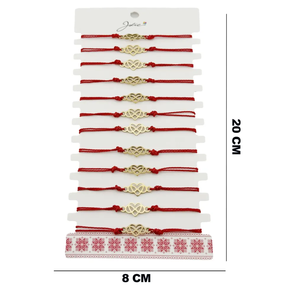 Bratara Martisor pentru Dama, Jolie, Model Infinit Inima, Set 12 bucati, Pandativ din Inox Auriu, Snur Ajustabil Impletit,...
