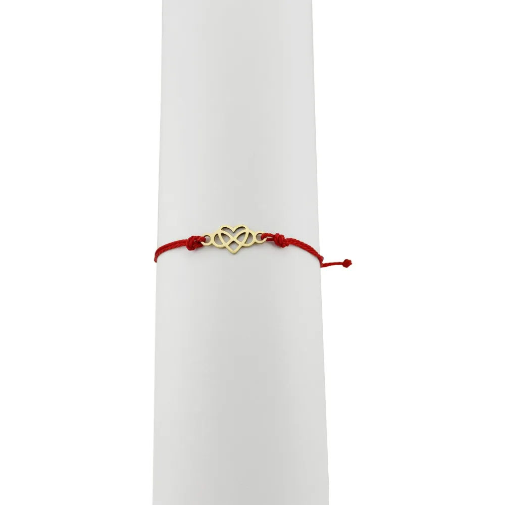 Bratara Martisor pentru Dama, Jolie, Model Infinit Inima, Set 12 bucati, Pandativ din Inox Auriu, Snur Ajustabil Impletit,...