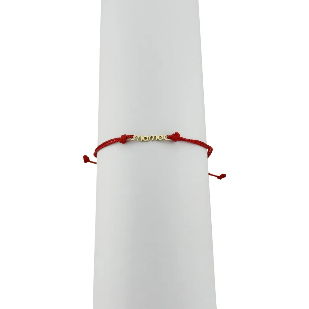 Bratara Martisor pentru Dama, Jolie, Model Mama, Set 12 bucati, Pandativ din Inox Auriu, Snur Ajustabil Impletit, Rosu