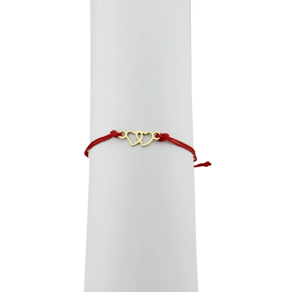 Bratara Martisor pentru Dama, Jolie, Model Inima, Set 12 bucati, Pandativ din Inox Auriu, Snur Ajustabil Impletit, Rosu