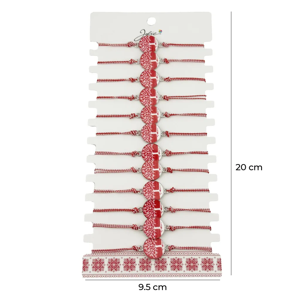 Bratara Martisor pentru Dama, Jolie, Model Rotund cu Copac, Set 12 bucati, Pandativ din Aliaj cu Print Traditional, Snur A...