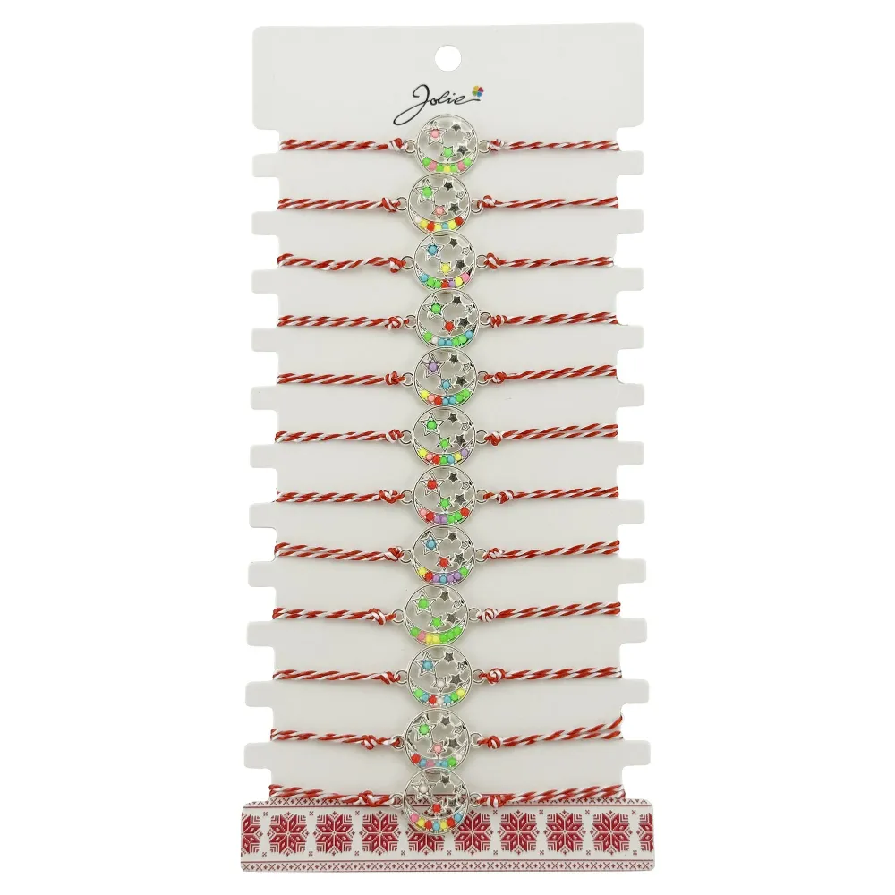 Bratara Martisor pentru Dama, Jolie, Model Luna cu Stele, Set 12 bucati, Pandativ Argintiu din Inox cu Elemente Multicolor...