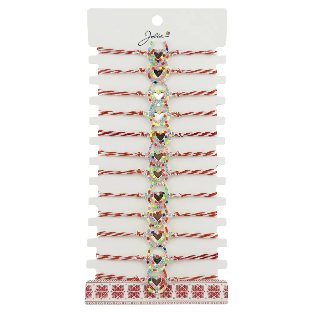 Bratara Martisor pentru Dama, Jolie, Model Potcoava Multicolora, Set 12 bucati, Pandativ Argintiu din Inox cu Elemente Mul...