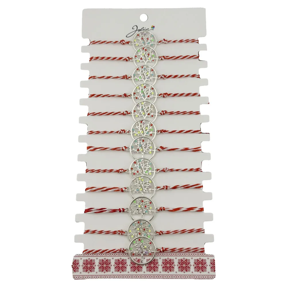 Bratara Martisor pentru Dama, Jolie, Model Copac Multicolor, Set 12 bucati, Pandativ Argintiu din Inox cu Elemente Multico...
