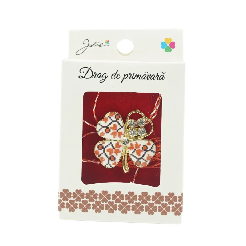 Brosa Mica Cutie Trifoi cu Pietre Traditional
