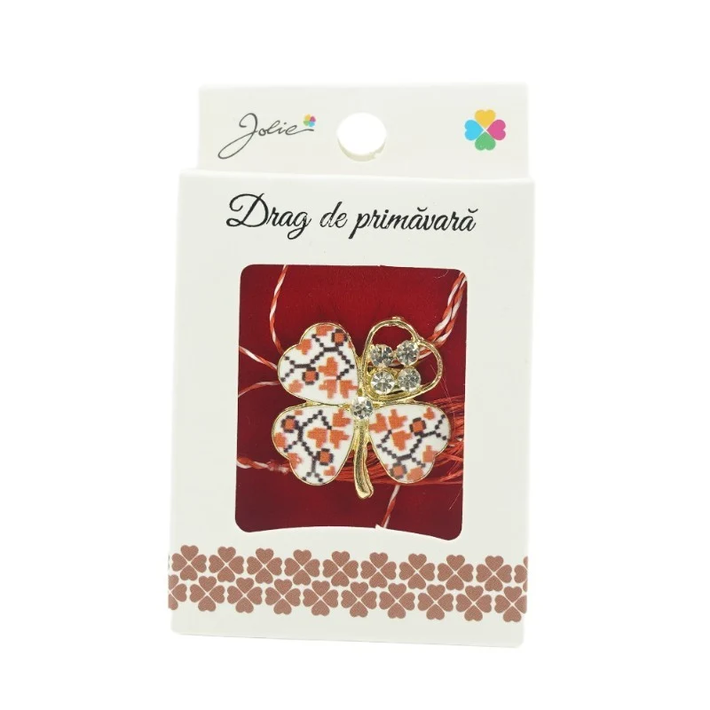 Brosa Mica Cutie Trifoi cu Pietre Traditional