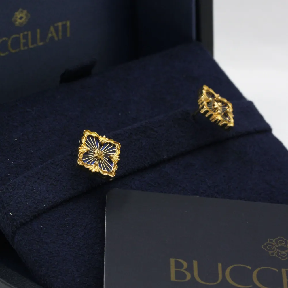 BUCCELLATI - Оперни обеци от тюл, жълто злато, син емайл