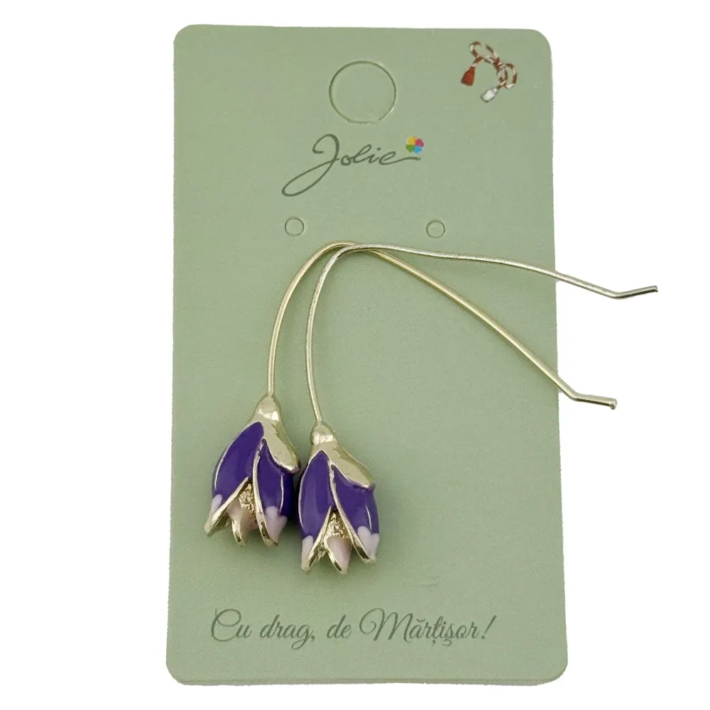 Cercei Dama de Primavara, Jolie, Model Flori Iris, Eleganti si Moderni, 7 x 1 cm per unitate, Mov
