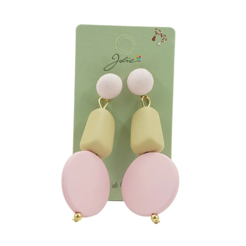 Cercei Dama de Primavara, Jolie, Model Forme Geometrice, Eleganti si Moderni, 7 x 2 cm per unitate, Galben/Roz