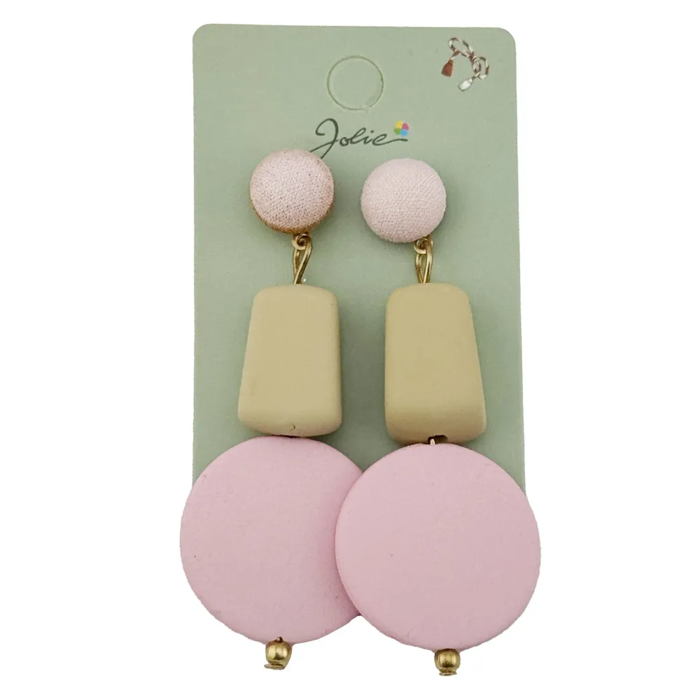 Cercei Dama de Primavara, Jolie, Model Forme Geometrice, Eleganti si Moderni, 7 x 2 cm per unitate, Galben/Roz