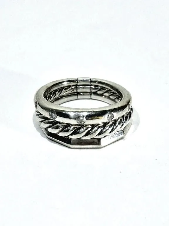 David Yurman - Артикулиран пръстен с три халки от Сребро и диаманти