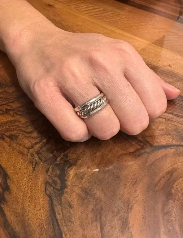 David Yurman - Артикулиран пръстен с три халки от Сребро и диаманти
