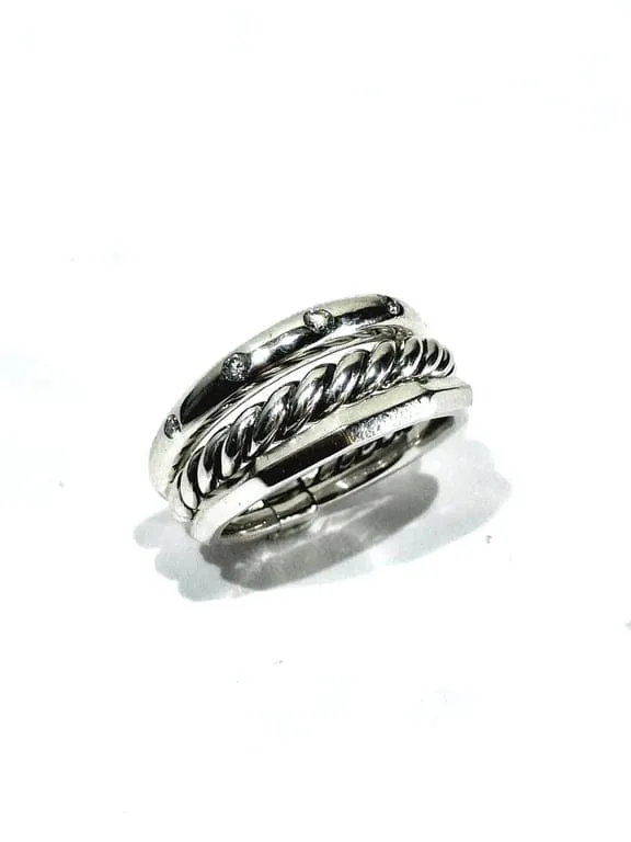 David Yurman - Артикулиран пръстен с три халки от Сребро и диаманти