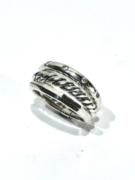 David Yurman - Артикулиран пръстен с три халки от Сребро и диаманти