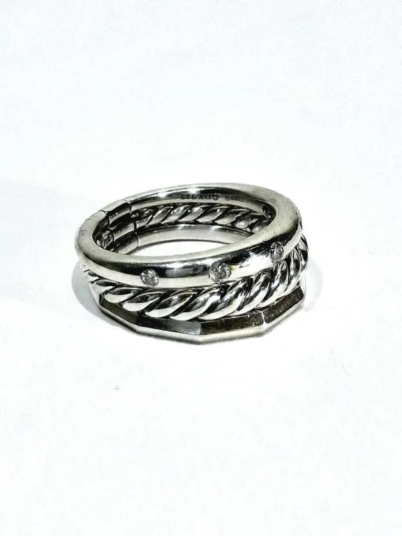 David Yurman - Артикулиран пръстен с три халки от Сребро и диаманти