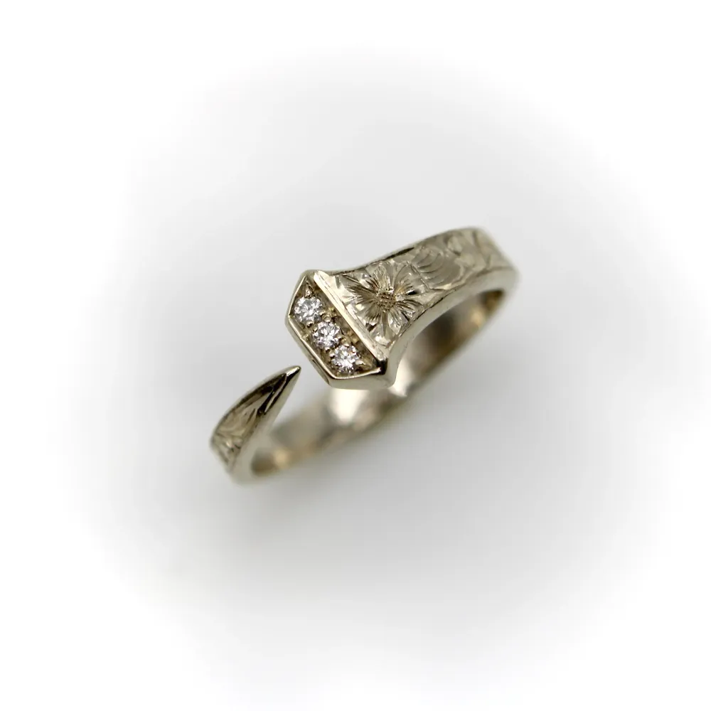 L. Fritzsche and Co. - Късметлийски пръстен с пирон от бяло злато 14k и диаманти