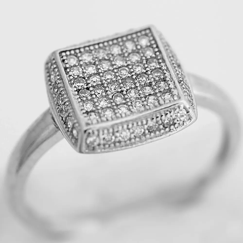 Inel de dama din Argint 925 cu model patrat si zirconii, marimea 54