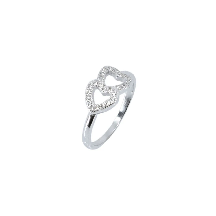 Inel Double Heart din Argint 925 placat cu rodiu, marimea 51