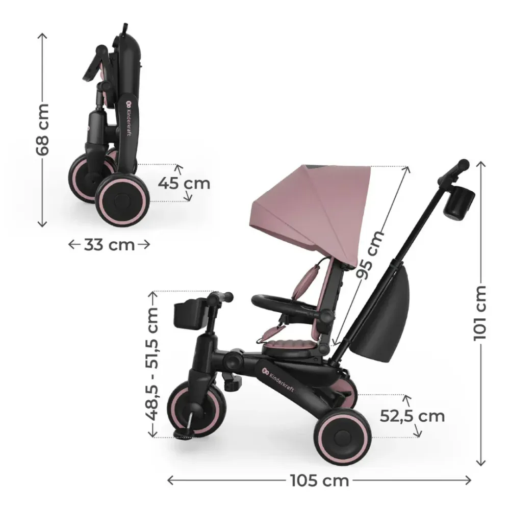 KinderKraft JAZZ 3 сгъваема триколка РОЗОВА