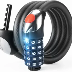 Кабелен велосипеден катинар с 5-цифрен код и LED осветление