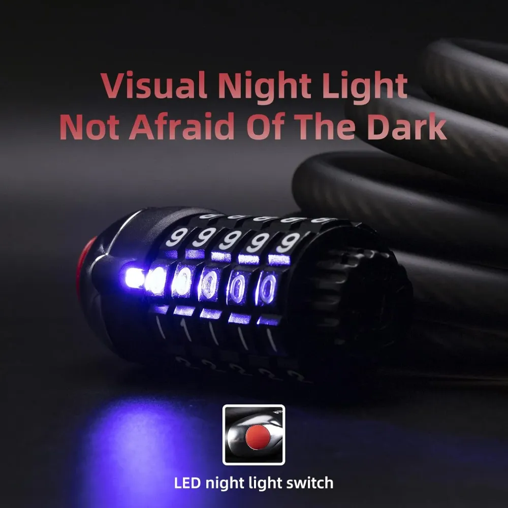 Кабелен велосипеден катинар с 5-цифрен код и LED осветление
