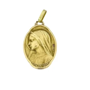 Висулка в стил френски сецесион Дева Мария Marie в жълто злато, подписана от Emile Dropsy