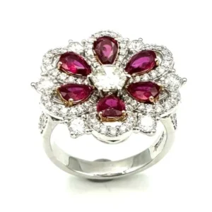 Mouawad - Пръстен Маргаритка от 18K бяло злато, диаманти и рубини