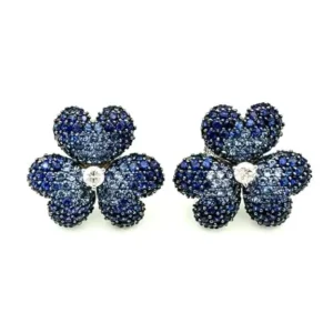 MOUAWAD Flower Eternity - Обици цвете от бяло злато 18K със сапфири и диаманти
