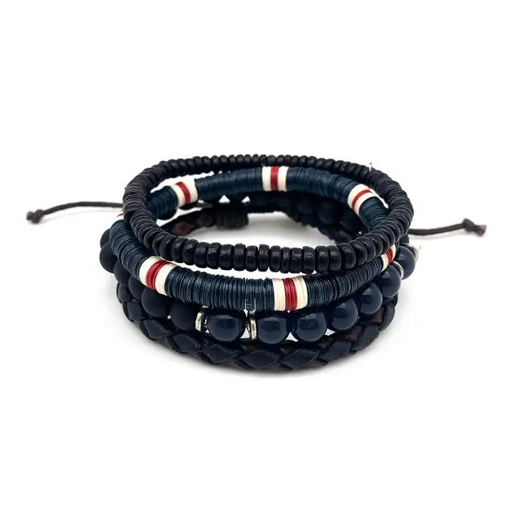 Мъжки комплект гривни от кожа | Navy