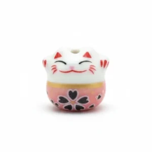 Perle Chat chanceux blanc et rose