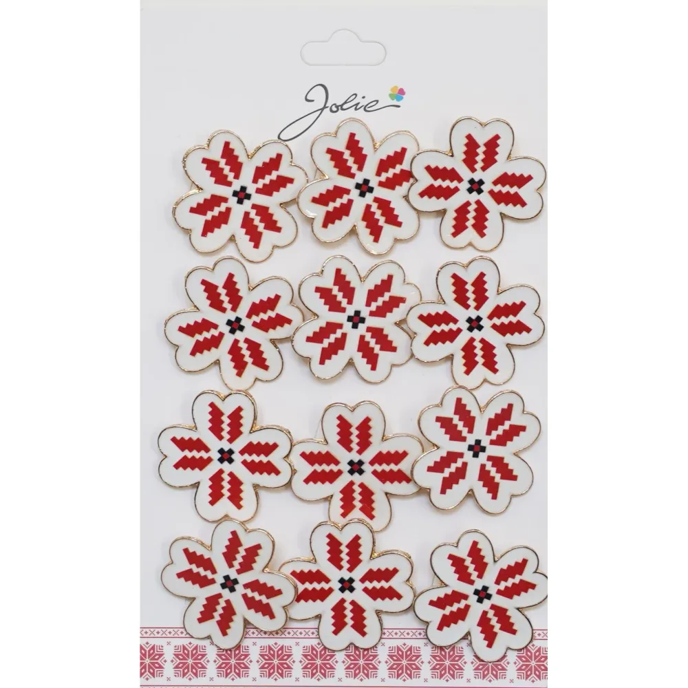 Set 12 Brose Martisor Primavara Trifoi cu Motiv Traditional Rosu