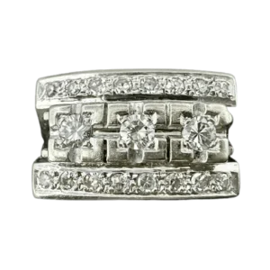 Пръстен tank от бяло злато 18 карата, инкрустиран с диаманти 0,62 ct