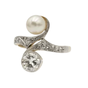 Златен пръстен Toi & Moi с диамант 1,00 ct и перла