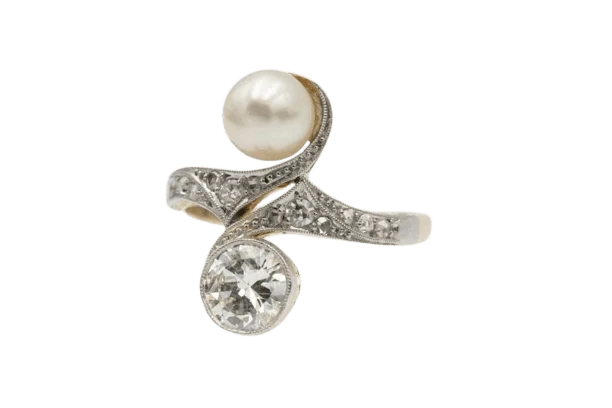 Златен пръстен Toi & Moi с диамант 1,00 ct и перла