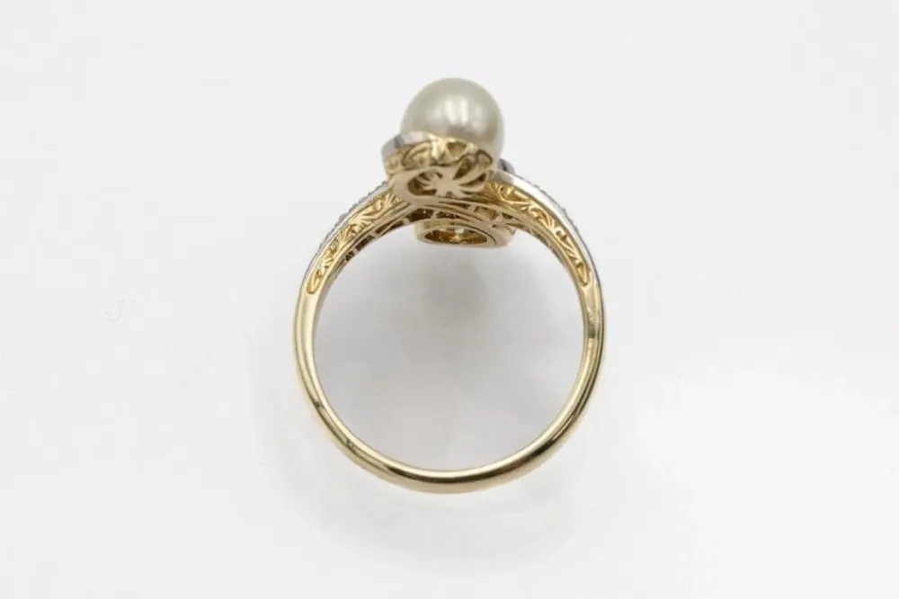 Златен пръстен Toi & Moi с диамант 1,00 ct и перла